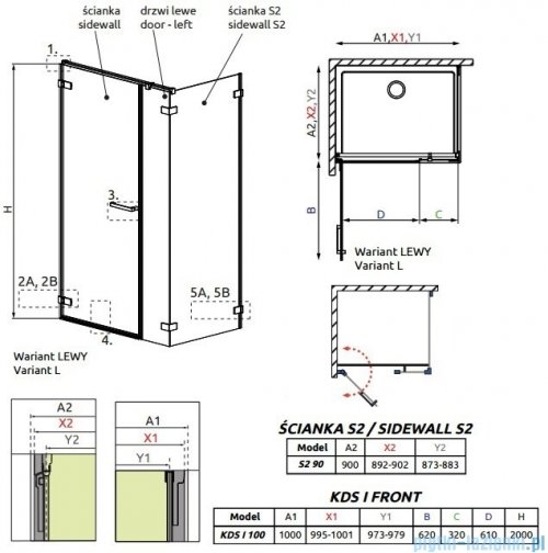 Radaway Arta Kds I kabina 100x90cm lewa szkło przejrzyste + brodzik Doros D + syfon