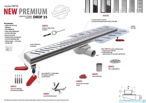 Wiper New Premium Ponente Odpływ liniowy z kołnierzem 120 cm syfon drop 35 mat 500.0102.03.120