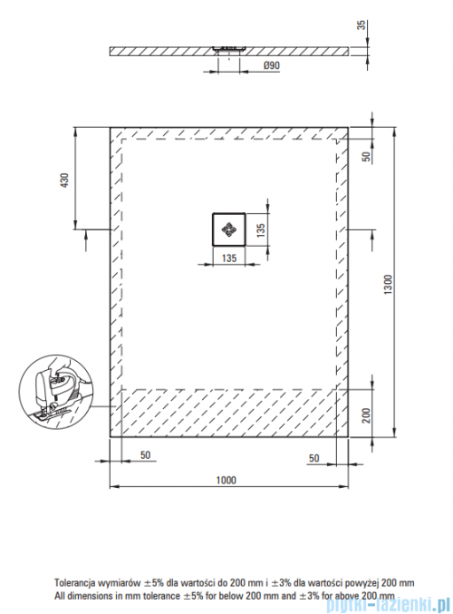 Deante Silia Brodzik akrylowy prostokątny 130x100 cm biały KSKA01013B
