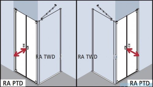 Kermi Raya Drzwi wahadłowe, 2-skrzydłowe, szkło przezroczyste z KermiClean, profile srebrne 75x200 RAPTD07520VPK
