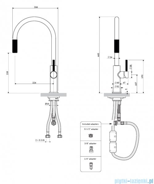 Omnires Switch bateria kuchenna z wyciąganą wylewką do podłączenia zestawu filtrującego brąz antyczny szczotkowany SW9059BR