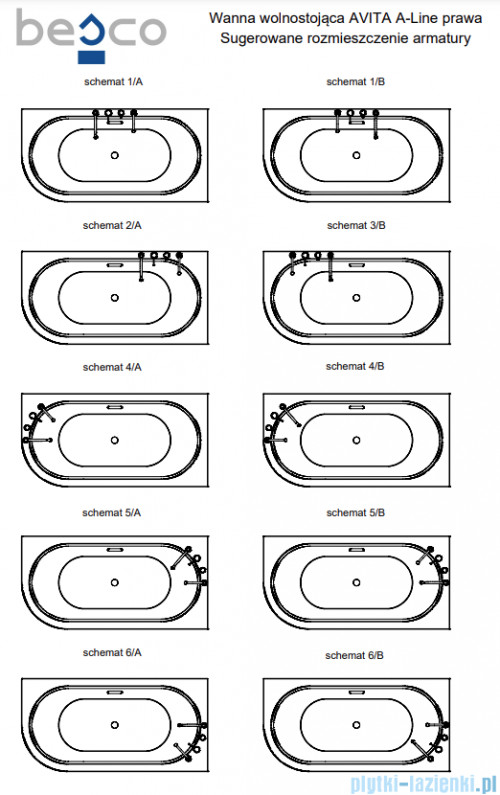 Besco Avita A-line 170x75cm wanna wolnostojąca przyścienna prawa akrylowa + syfon klik-klak chrom z przelewem slim #WAA-170APS