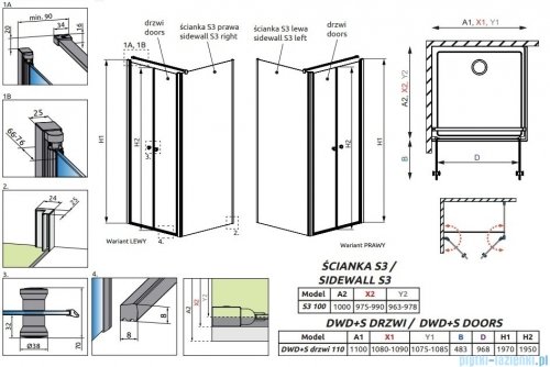 Radaway Eos DWD+S kabina prysznicowa 110x100 przejrzyste 13799493-01/13799452-01