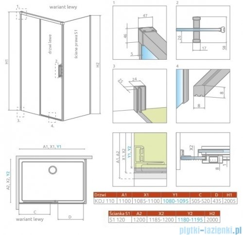 Radaway Idea Kdj Brushed Nickel kabina 110x120cm lewa szczotkowany nikiel 387041-91-01L/387054-91-01R