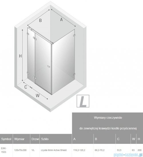 New Trendy Avexa kabina prostokątna 120x70x200 cm przejrzyste lewa EXK-1503