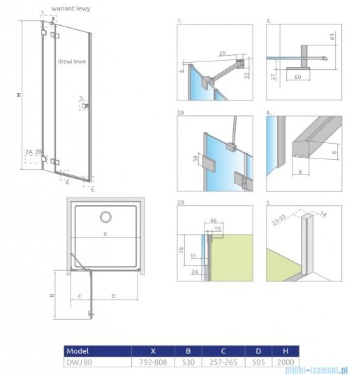 Radaway Essenza Pro Brushed GunMetal Dwj drzwi wnękowe 80cm lewe szczotkowany grafit 10099080-92-01L