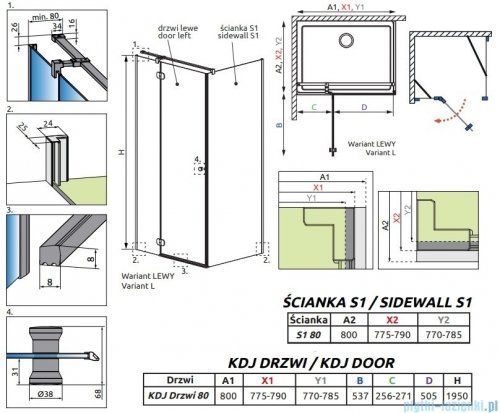 Radaway Torrenta KDJ kabina prysznicowa 80x80 lewa przejrzyste wspornik krzyżowy 133280-01-01L/1330080-01-01