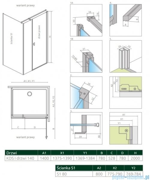 Radaway Nes 8 Kds I kabina 140x75cm prawa przejrzyste 10073140-01-01R/10073114-01-01/10089075-01-01