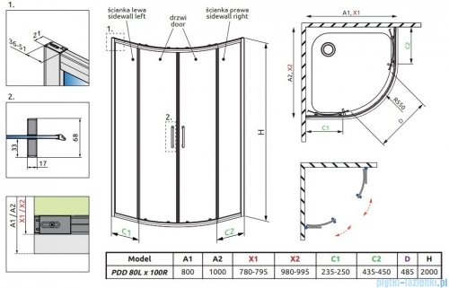Radaway Premium Pro Pdd kabina 80x100cm szkło przejrzyste 1013000-01-01/1013600-01-01