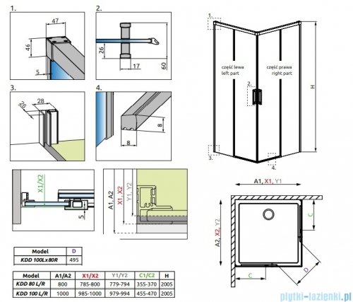 Radaway Idea Black 8 Kdd kabina 100x80cm czarny mat/szkło przejrzyste 10370100-54-01L/10370080-54-01R