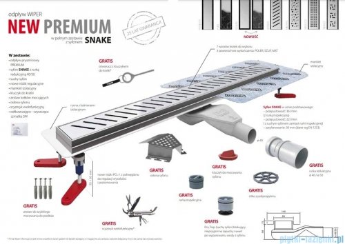 Wiper New Premium Revers Odpływ liniowy z kołnierzem 120 cm poler syfon snake 500.0251.01.120