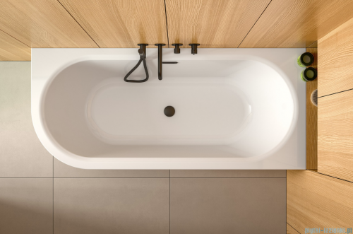 Besco Avita A-line 150x75cm prawa wanna wolnostojąca przyścienna akrylowa + syfon klik-klak chrom z przelewem slim #WAA-150APS