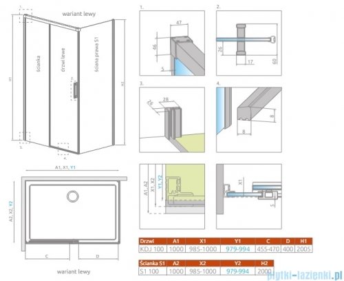 Radaway Idea 8 Kdj kabina 100x100cm lewa szkło przejrzyste 10340520-01-01L/10350453-01-01/10360100-01-01R