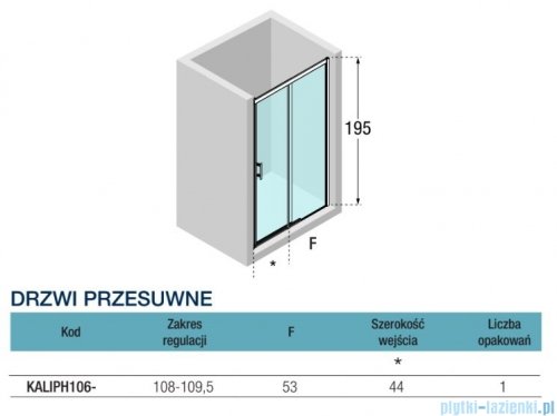 Novellini Kali PH Drzwi wnękowe 110cm profile czarne KALIPH106-1H