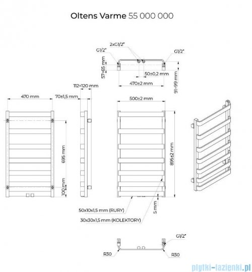 Oltens Varme grzejnik łazienkowy 89,5x50 cm czarny mat 55000300