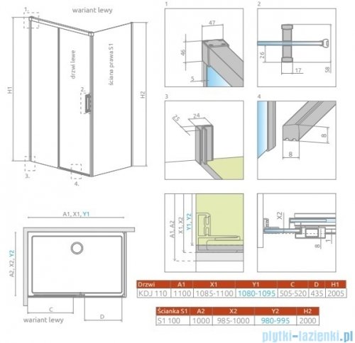 Radaway Idea Kdj Brushed Nickel kabina 110x100cm lewa szczotkowany nikiel 387041-91-01L/387052-91-01R