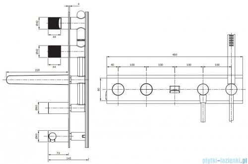 Omnires Contour bateria wannowa 5-otworowa podtynkowa miedź szczotkowana CT8037/1CPB
