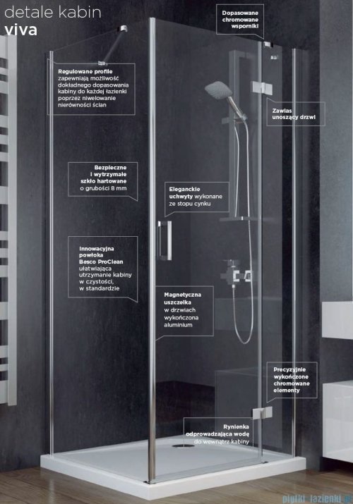 Besco Viva kabina prostokątna prawa 120x80x195cm przejrzyste VPP-128-195C