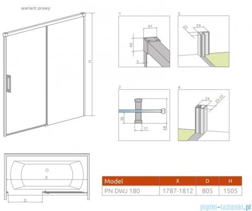 Radaway Idea Black Pn Dwj parawan nawannowy 180cm prawy czarny mat/szkło przejrzyste 10003180-54-01R