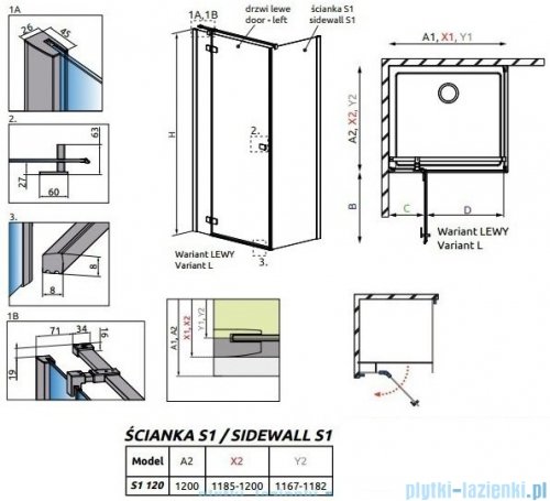 Radaway Fuenta New/Essenza New Kdj ścianka boczna S1 120cm szkło przejrzyste 384054-01-01