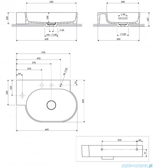 Omnires Ovo M+ umywalka nablatowa/wisząca lewa 64x44 cm biały mat OVO645UWLBM