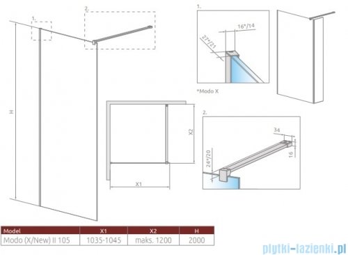 Radaway Modo New Black II kabina Walk-in 105x200 czarny mat/szkło przejrzyste 389105-54-01