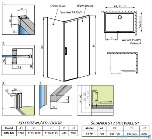 Radaway Idea Black Kdj kabina prysznicowa 120x70 prawa czarny mat/szkło przejrzyste 387042-54-01R/387048-54-01L