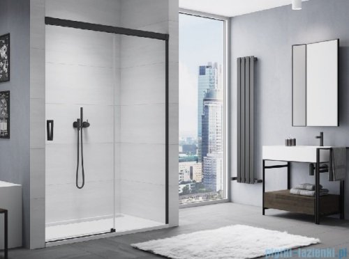 SanSwiss Cadura Black Line drzwi przesuwne 100cm jednoskrzydłowe prawe z polem stałym profile czarny mat CAS2D1000607