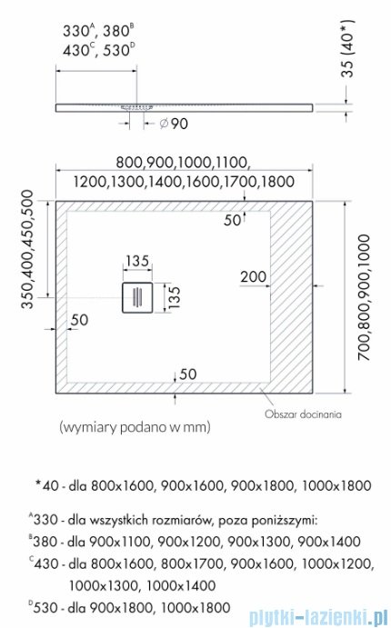 Schedpol Schedline Protos Grey Stone brodzik prostokątny 160x80x3,5cm 3SP.P1P-80160/S/ST-M1/S/ST