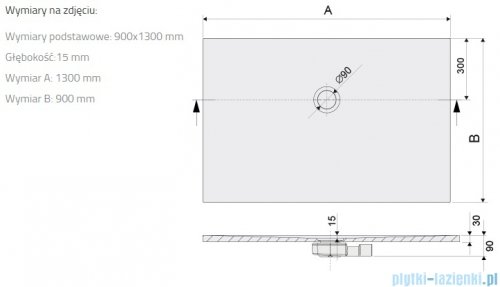 Sanplast Open Structure Mineral B-M/OPEN STR brodzik prostokątny 90x130x1,5 cm szary mleczny 645-440-0560-55-020