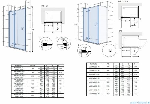 Roca Metropolis drzwi prysznicowe CZARNY MAT 80x200cm przejrzyste AMP0808016M
