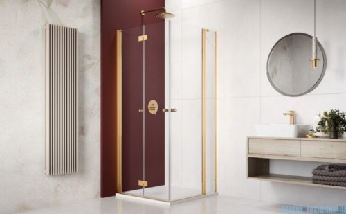 Radaway Nes Gold KDD B / KDD II kabina 90x90cm lewa złoty połysk przejrzyste 10024090-09-01L/10016090-09-01R