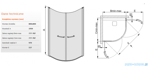 Sanplast kabina narożna półokrągła KP2/PRIII-80 80x80x195 cm przejrzyste 600-073-0520-38-401