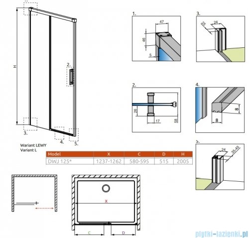 Radaway Idea White Dwj drzwi 125cm lewe szkło przejrzyste 387023-04-01L