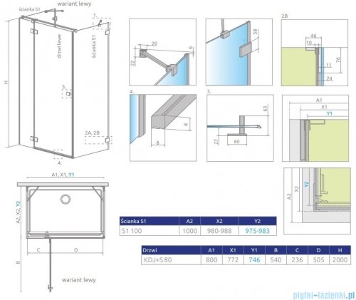 Radaway Essenza Pro Brushed GunMetal Kdj+S kabina 100x80x100cm lewa szczotkowany grafit 10097380-92-01L/10098100-01-01/10098100-01-01