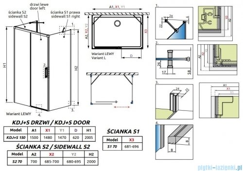 Radaway Idea Black Kdj+s kabina prysznicowa 70x150x70 lewa czarny mat/szkło przejrzyste 10116150-54-01L/387048-54-01R/10117070-01-01