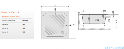 Sanplast Classic brodzik kwadratowy 90x90x28cm+stelaż 615-010-0230-01-000