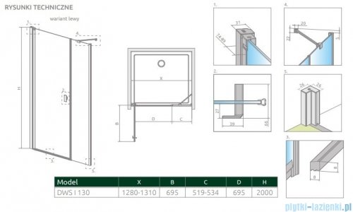 Radaway Nes 8 Dws I drzwi wnękowe 130cm lewe przejrzyste 10078110-01-01L/10078113-01-01