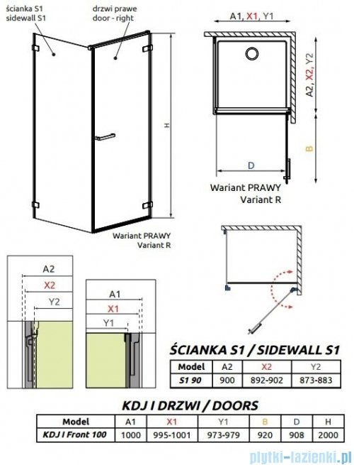 Radaway Arta Kdj I kabina 100x90cm prawa szkło przejrzyste + brodzik Doros D + syfon