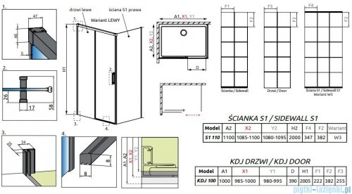 Radaway Idea Black Kdj Factory kabina prysznicowa 100x110 lewa czarny mat/szkło przejrzyste 387040-54-55L/387053-54-55R