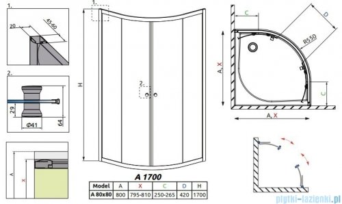 Radaway Classic A Kabina prysznicowa półokrągła z drzwiami przesuwnymi 80x80x170 szkło fabric profile białe 30011-04-06