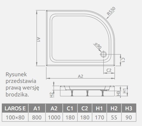 Radaway Premium Plus E Kabina półokrągła 100x80cm szkło przejrzyste + brodzik Laros E lewy + syfon