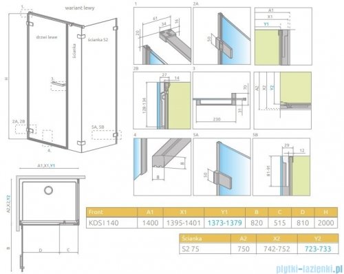 Radaway Arta Kds I kabina 140x75cm lewa szkło przejrzyste 386820-03-01L/386105-03-01L/386108-03-01