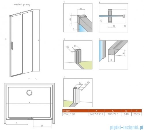 Radaway Idea DWJ Brushed GunMetal drzwi wnękowe 150cm prawe szczotkowany grafit 387019-92-01R