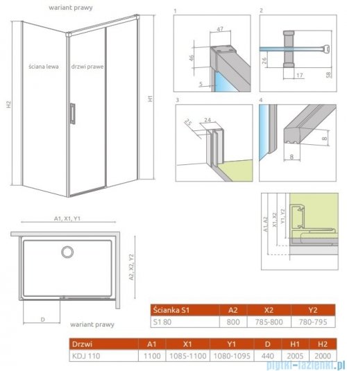 Radaway Idea Black Kdj kabina 110x80cm prawa czarny mat/szkło przejrzyste 387041-54-01R/387051-54-01L