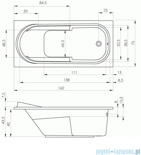 Riho Columbia wanna prostokątna 160x75cm z hydromasażem Air prawa B001003005