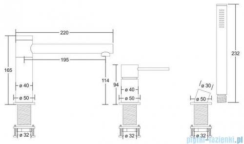 Corsan Lugo bateria wannowa 3-otworowa czarny półmat CMB7542BL