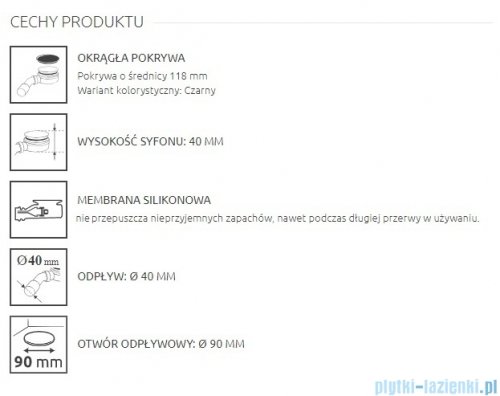 Radaway syfon brodzikowy black 90mm SLIM PLUS R400PB