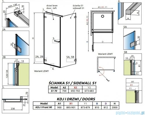 Radaway Arta Kdj I kabina 90x70cm lewa szkło przejrzyste 1386082-03-01L+386019-03-01