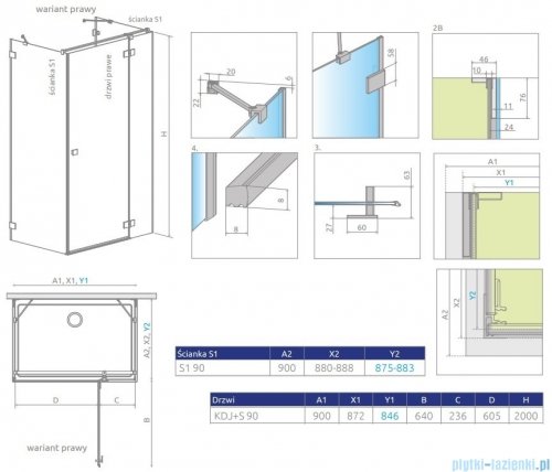 Radaway Essenza Pro Black Kdj+S kabina 90x90x90cm prawa czarny mat/szkło przejrzyste  10097390-54-01R/10098090-01-01/10098090-01-01